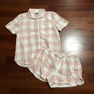 Pink & White Gingham Loft Short Sleeve Pajamas Set